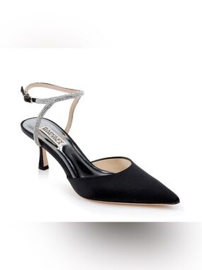 New Badgley Mischka Autumn Black Satin Kitten Heels Size Small 5.5